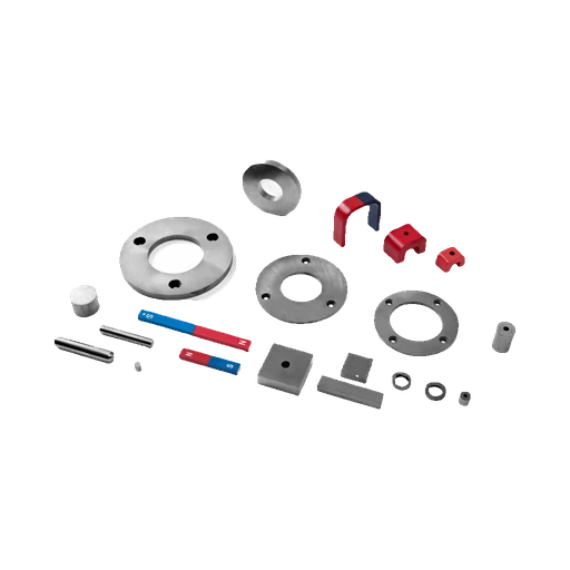 Cast AlNiCo permanent magnets in machined industrial shapes.