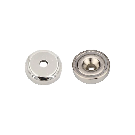 Neodymium pot magnet with a nickel-plated steel cup.