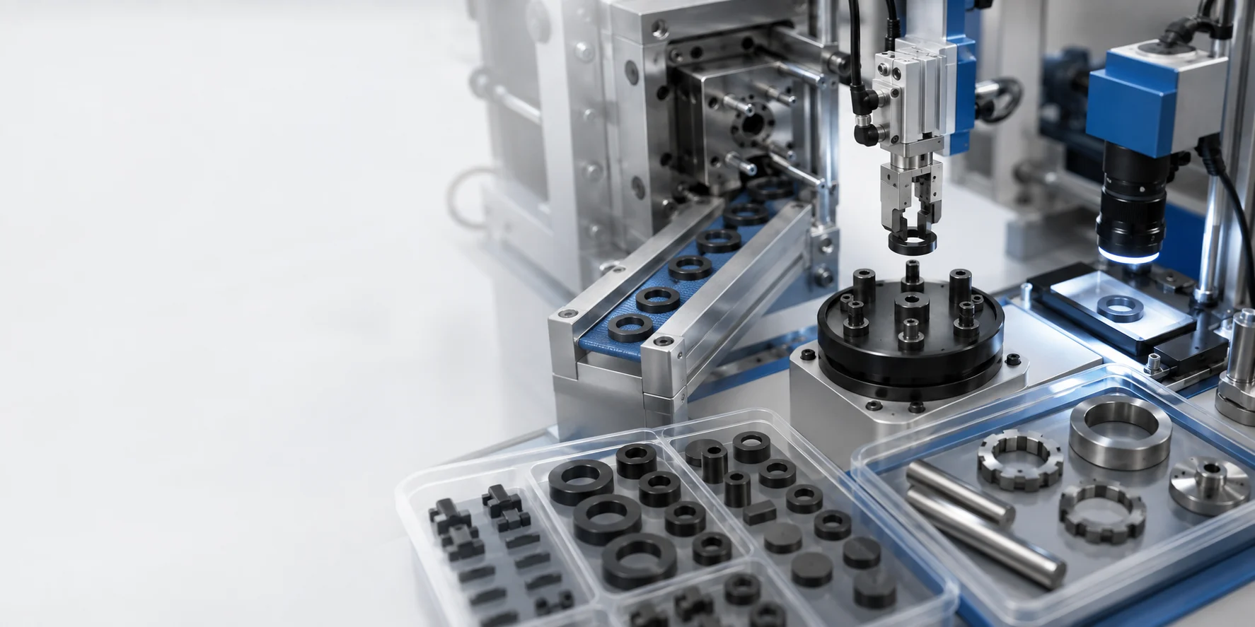 Precision inspection of magnetic components in a modern manufacturing facility.